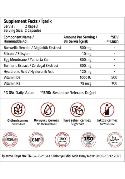 Egg Membrane 300 Mg Boswellia Serrata 500 Mg Hyaluronic Acid 120 Mg Turmeric 300 Mg