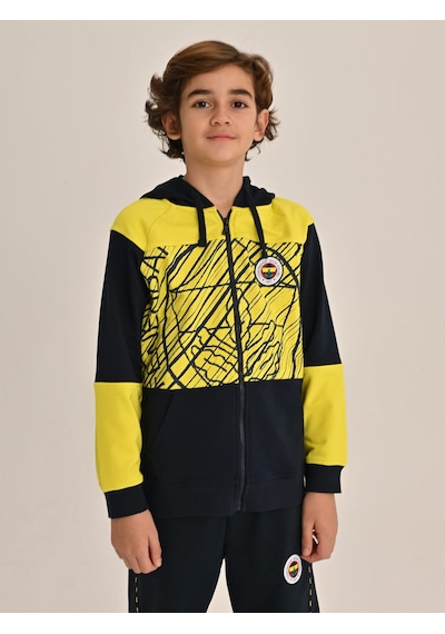 Fenerbahçe Sarı Lacivert Tribün Brush Detaylı Çocuk Sweatshirt Lacıvert-sarı