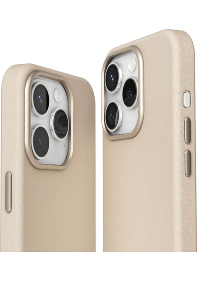 Vonmahlen Apple Uyumlu iPhone 16 Pro Max Deri Görünümlü Magsafe Kılıf Krem