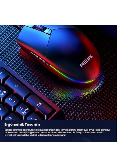 Philips SPK9304 USB Kablolu 6400DPI 6 Tuşlu RGB Aydınlatmalı Optik Gaming Mouse