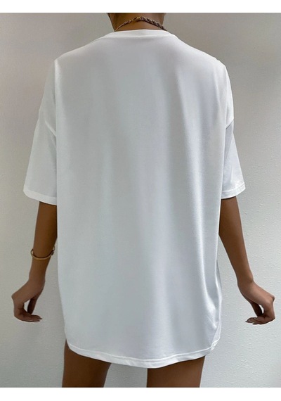 Flood Of Style Kadın Beyaz Kırmızı Perfect Baskılı Oversize Bisiklet Yaka Tişört