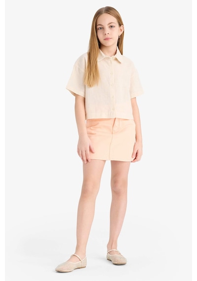 DeFacto Kız Çocuk Cropped Fit Pamuklu Sırt Baskılı Kısa Kollu Gömlek E4258A825SMBG132