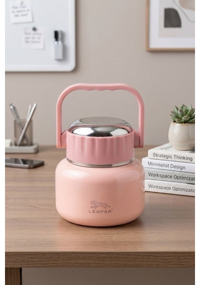 Cooker Leopar 500 Ml Kaşıklı Yemek Termosu Yk1516 Pembe