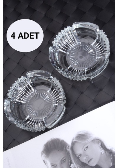 4 Adet Cam Kristal Lüks Küllük - Kül Tablası - Yuvarlak Kül Tabağı Cam Turuncu Yuvarlak