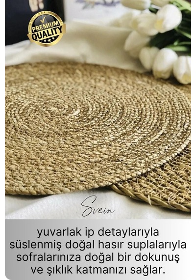 8'li Premium Yuvarlak Hasır Bambu Amerikan Servis Örme Supla Sofra Yemek Masası Yanmaz Tabak Altlığı