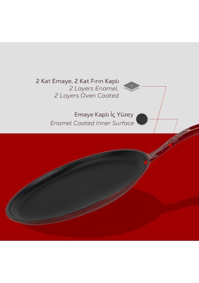 Lava Döküm Yuvarlak Pizza Krep Pankek Tavası Döküm Demir Yekpare Saplı Çap Ø 20cm.-bordo Bordo
