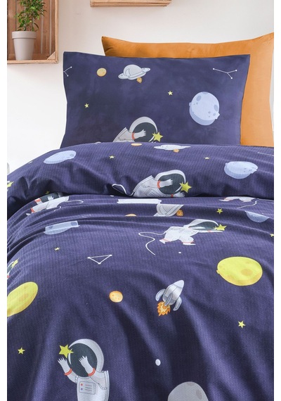 Enlora Home Pike Seti Baskılı Tek Kişilik Astron Lacivert