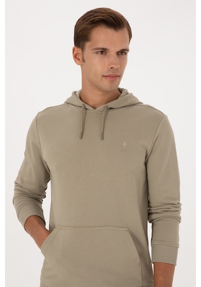 U.S. Polo Assn. Erkek Regular Fit Kapüşonlu Açık Haki Basic Sweatshirt 50313720-VR183