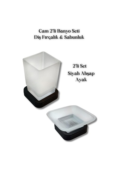 Cam 2 Li Banyo Seti Diş Fırçalık Sabunluk Beyaz