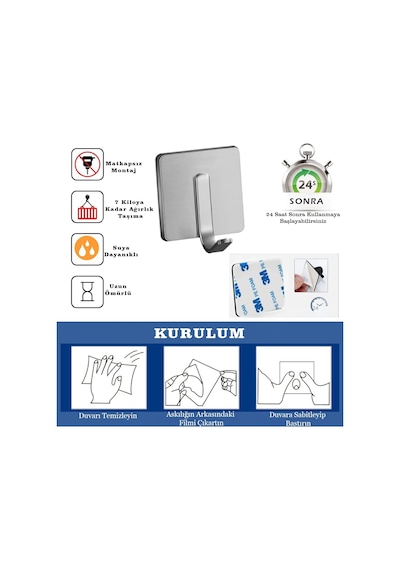 Ardini Kendinden Yapışkanlı Askılık Krom 03 Pakette 5 Adet Çok Renkli