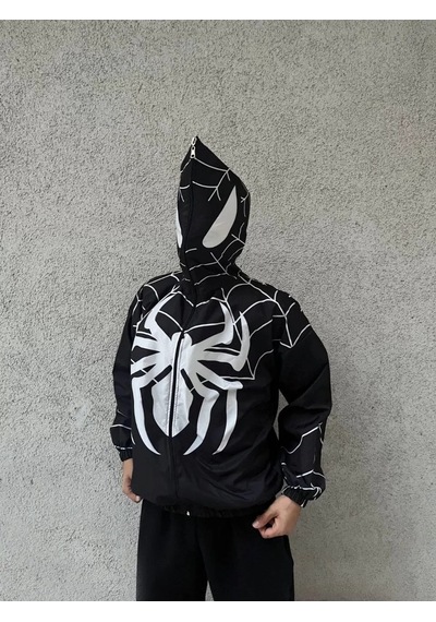 Tarzyeri Unisex Uzun Kollu Kapşonlu Rüzgarlik - Siyah 001