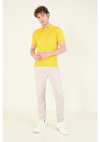 Giyim Dünyası Erkek Yanları Desenli Polo Yaka Merserize T-shirt Sarı 001