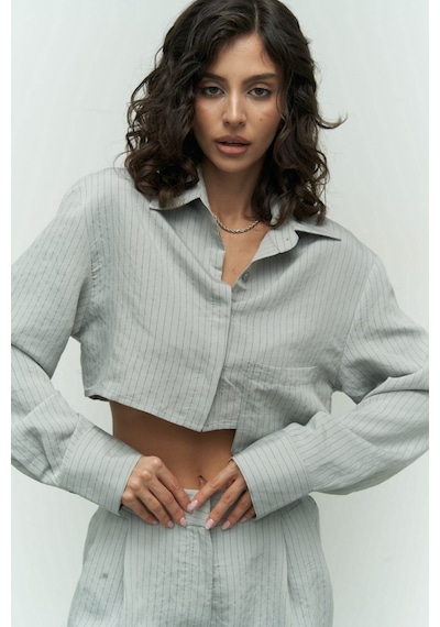 Mai Collection Mai Studios Co. Valente Gri Crop Gömlek Pantolon Takım Gri