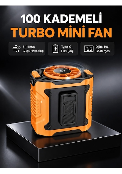 Mey İthalat Dijital Ekranlı Turbo Mini Fan - 3 Kademeli Hız, Sessiz Çalışma Ve Type-c Şarj
