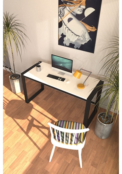 Marsilya Çalışma Masası Bilgisayar Masası Ofis Masası 122x55 Beyaz Siyah  -  Beyaz