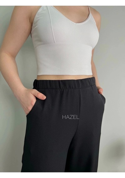 Hazel Kadın Siyah Yüksek Bel Lastikli Bol Paça Pantolon-siyah Siyah