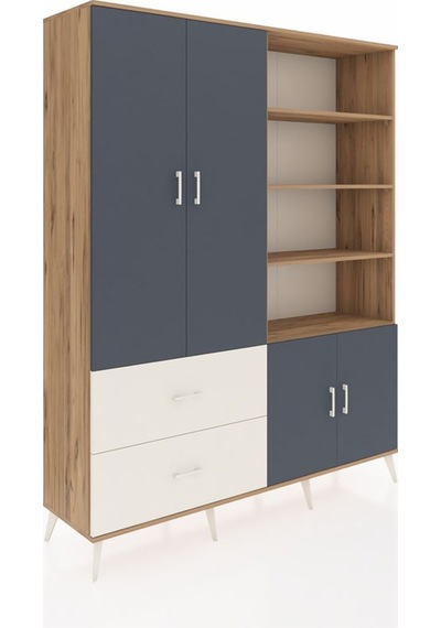 Hyperion Gardrop 7 Raflı 2 Çekmeceli Tek Askılı 176x44x221 Çam-antrasit/aytaşı Beyaz Hyperion Gardrop 7 Raflı 2 Çekmeceli Tek Askılı 176x44x221 Çam-antrasit/aytaşı Beyaz