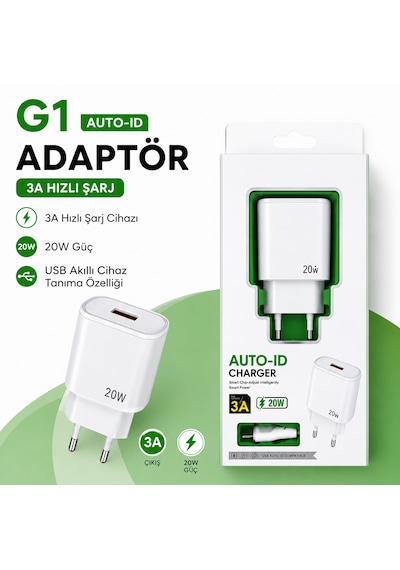 20w Auto-ıd Usb Hızlı Şarj Adaptörü + Type-c Kablo 1