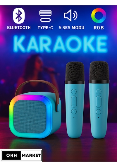 Çift Mikrofonlu Kablosuz Karaoke Bluetooth Rgb Işıklı, Taşınabilir, Usb/sd Destekli Parti Hoparlörü