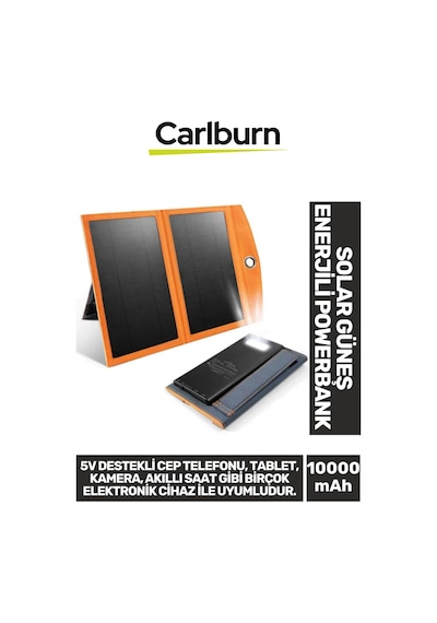 Premium Type-c Usb Portlu Led Işık Göstergeli Solar Güneş Enerjili Powerbank 10000 Mah Çok Renkli