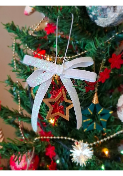 Paşateks 5li Set Simli Beyaz Fiyonk Askılı Yılbaşı Noel Ağaç Süsü Ve Dekoratif Kurdele