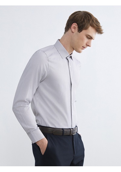 Lcw Busıness Antrasit Slim Fit Uzun Kollu Çizgili Erkek Gömlek