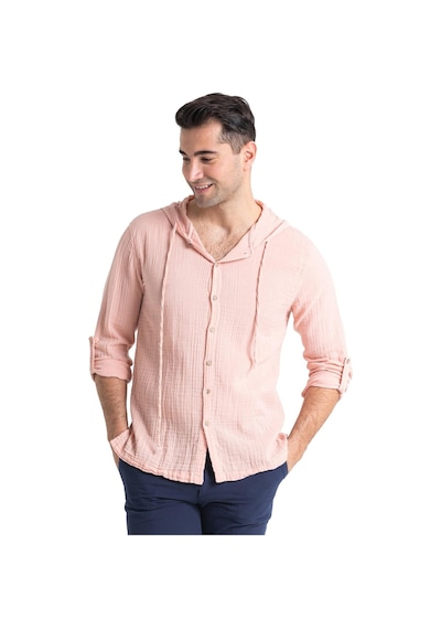Uzun Kol Erkek Kapüşonlu Yazlık Müslin Sweatshirt Pudra Pdr-pudra Pudra