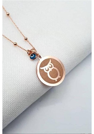 925 Ayar Baykuş Plaka Kolye Rose Gold