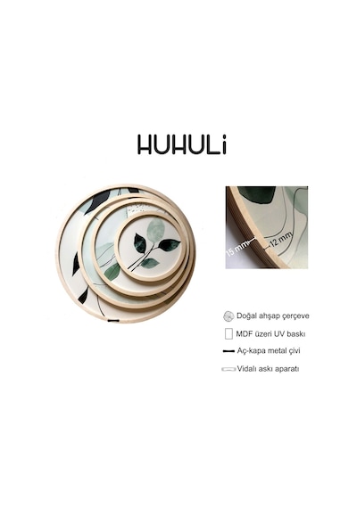 Huhuli Ahşap Çerçeveli Modern 4'lü Yuvarlak Tablo Seti Huhu298