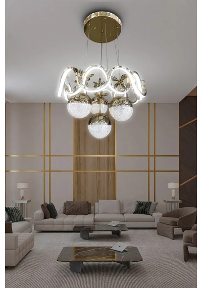 Sefa 4 Toplu Modern Sarkıt Led Avize - 3 Renk Kumandasız - Gold Gold