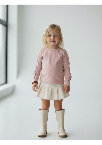 Zekids Kız Çocuk Uzun Kollu Fiyonk Detaylı Bluz-16936 Pudra