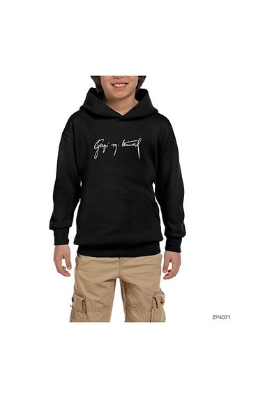 Zepplin Giyim Gazi Mustafa Kemal İmza Siyah Çocuk Kapşonlu Sweatshirt