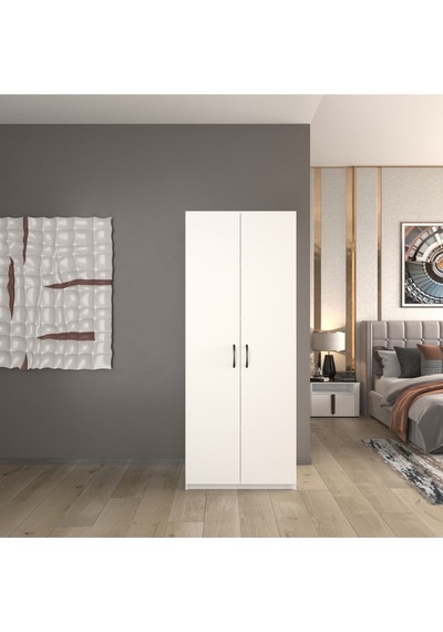 2 Kapaklı 5 Katlı Elbise Dolabı Çok Amaçlı Dolap Beyaz