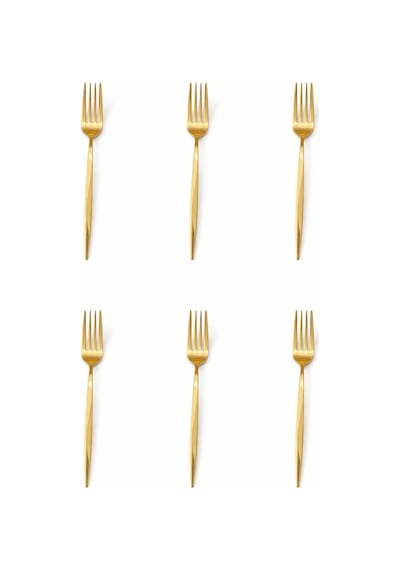 6'lı Gold Paslanmaz Çelik Tatlı Çatalı Parlak Altın Renk Modern Küçük Çatalı Altın
