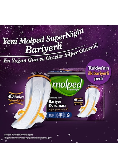 Molped Süper Night Hijyenik Ped Uzun Süper Ekonomik 36 Adet