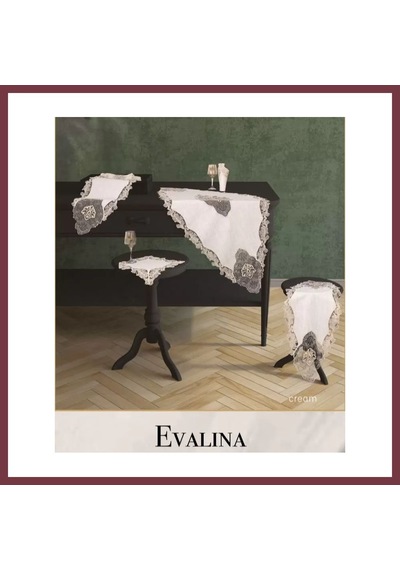 Storeşahin Evalina Model Krem-krem 5 Parça Keten Dantelli Runner Seti Salon Takımı Shn0720 Krem - Krem