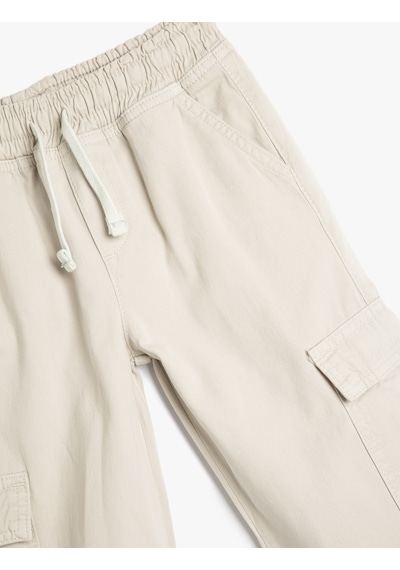 Koton Beli Bağcıklı Kapaklı Cep Detaylı Pamuklu Jogger Pantolon Taş 5skb40018td Taş