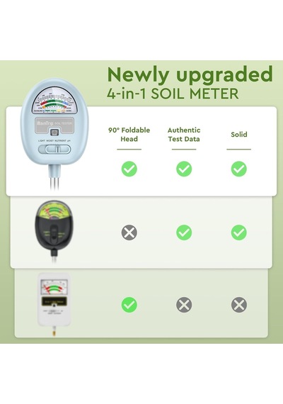 4'ü 1 Arada Toprak Nem Ölçer, Toprak Ph Metre, Nem, Işık, Besin Maddeleri, Ph, Toprak Ph Test Kiti, Bahçe, Çim, 0