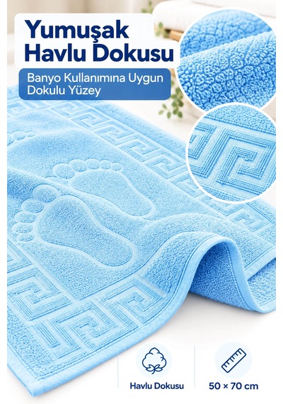 3'lü Banyo Ayak Havlusu 50x70 Cm 250 Gr Footera Mavi