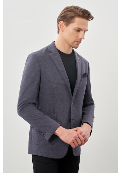 İmza Koyu Lacivert Kazayağı Desen Örme Mono Yaka 2 Düğme 6 Drop Slim Fit Classic Ceket 1002245166 200 Koyu Lacivert