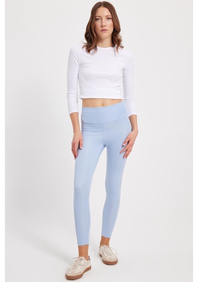 Tudors Kadın Slim Fit Dar Kesim Scuba Kumaş Beli Lastikli Mavi Tayt-42443 Mavi