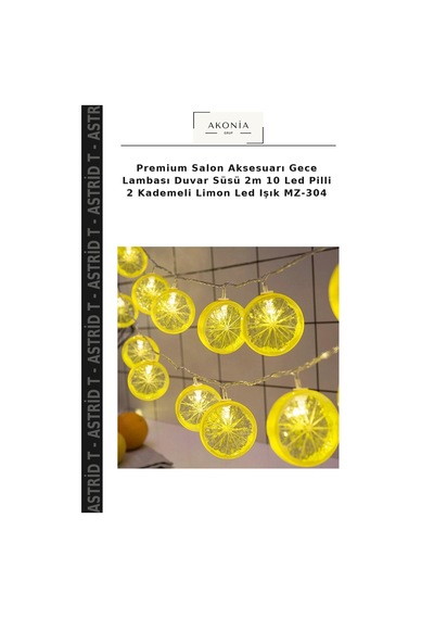 Premium Salon Aksesuarı Gece Lambası Duvar Süsü 2m 10 Led Pilli 2 Kademeli Limon Led Işık Mz-304 Gün Işığı