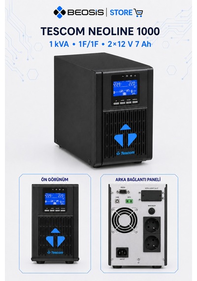 Tescom Neolıne 1000 Online Ups 1 Kva 1f/1f 2 12 V 7 Ah Akülü