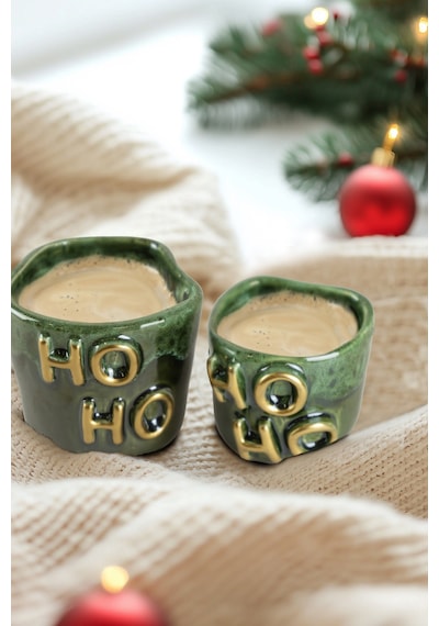 Gleam Yeşil Seramik El Yapımı Mug & Türk Kahvesi Karışık 2li Set Yeşil