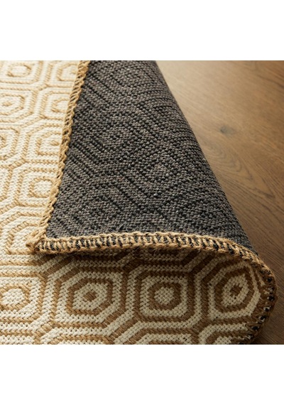 Ocean Home Textile Ekru Renk Karo Desenli Jüt Halı Kilim 80 X 150 Cm