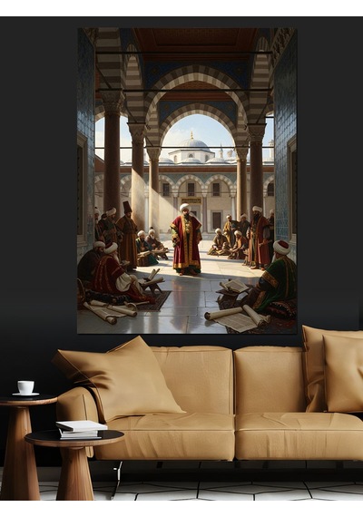 Osmanlı Camii Avlusu Ve Cemaat Dekoratif Kanvas - Mdf Ahşap Tablo