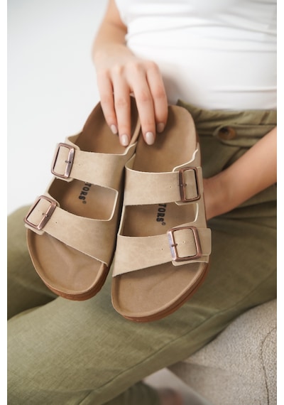 Daxtors Arizona Günlük Ortopedik Unisex Tokalı Terlik Bej