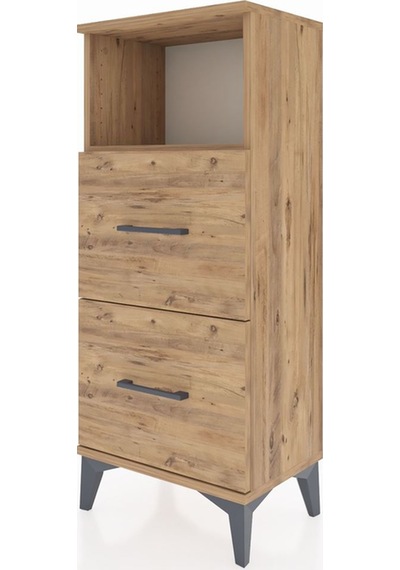 Arges Komodin Tek Raflı 2 Çekmeceli 44x30x106 Çam-çam Çam