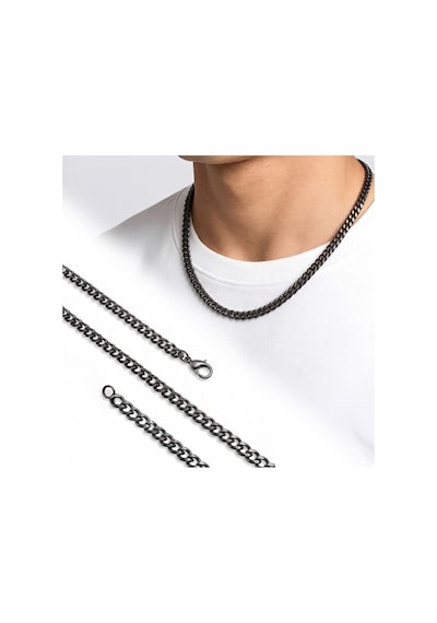 Premium Parlak Ve Şık Mariner Zincir Erkek 316l Çelik Kolye 6x2mm 55cm 3183eck043 - Siyah Renk