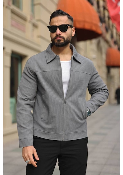 Premium Dokulu Kumaş Mevsimlik Ceket Gri
